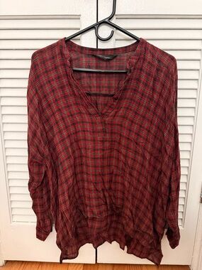 Zara Red Plaid V-Neck Tunic Top